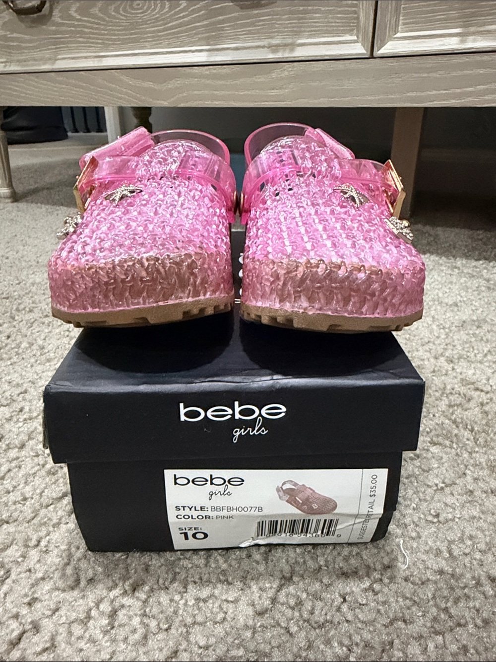 bebe Girls Pink Jelly Clogs with Decorative Charms